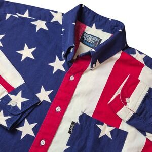VTG Panhandle Slim Brooks & Dunn Men's Large USA Flag Western Shirt Country